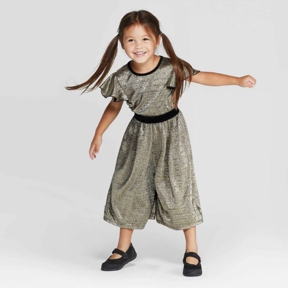 Art Class Toddler Girls' Metallic Gold Jumpsuit Romper size 18 months